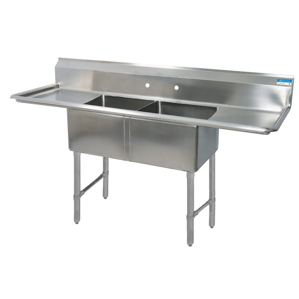 Bk Resources Two Compartment Sink 16 Gauge 18 in x 18 in, 2, 2, Free Standing, Stainless Steel BKS6-2-18-14-18TS - main